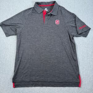 NC State Wolfpack Short Sleeve Polo Colosseum Men's XL Gray Red Performance